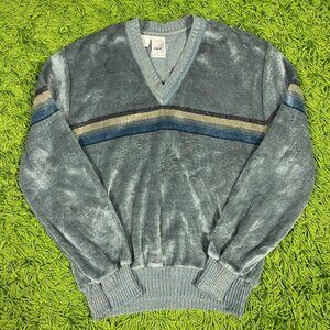 Vintage Point Zero Style Striped Knit Velour Sweater Gray Color  Size fits Women